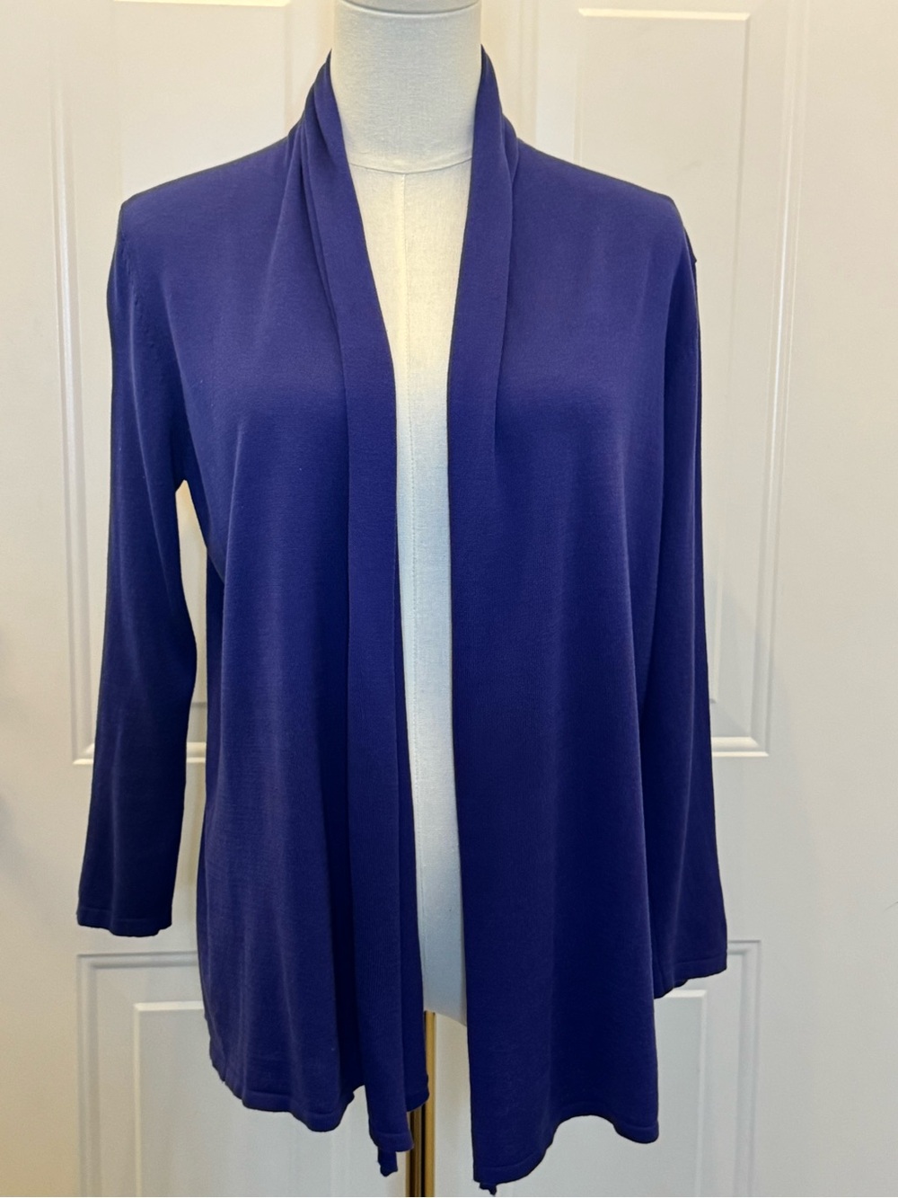 August Silk Royal Blue Open Front Cardigan Silk Cotton Lightweight Staple Size M